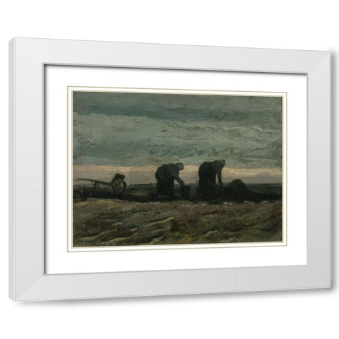 Two women on the heath White Modern Wood Framed Art Print with Double Matting by van Gogh, Vincent