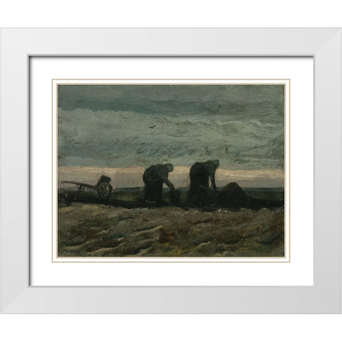 Two women on the heath White Modern Wood Framed Art Print with Double Matting by van Gogh, Vincent
