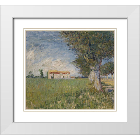 Farmhouse in a wheat field White Modern Wood Framed Art Print with Double Matting by van Gogh, Vincent