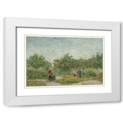Garden in Montmarte with lovers White Modern Wood Framed Art Print with Double Matting by van Gogh, Vincent