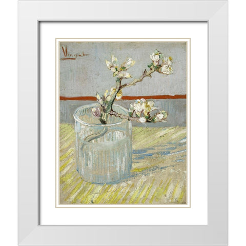 Sprig of flowering almond in a glass White Modern Wood Framed Art Print with Double Matting by van Gogh, Vincent