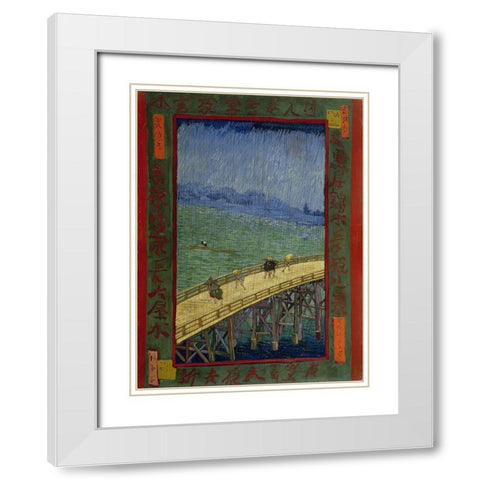 Bridge in the rain White Modern Wood Framed Art Print with Double Matting by van Gogh, Vincent