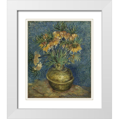 Imperial Fritillaries in a Copper Vase White Modern Wood Framed Art Print with Double Matting by van Gogh, Vincent