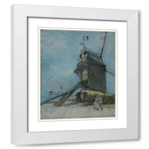 Le Moulin de la Galette White Modern Wood Framed Art Print with Double Matting by van Gogh, Vincent