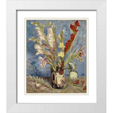 Vase with gladioli and China asters White Modern Wood Framed Art Print with Double Matting by van Gogh, Vincent