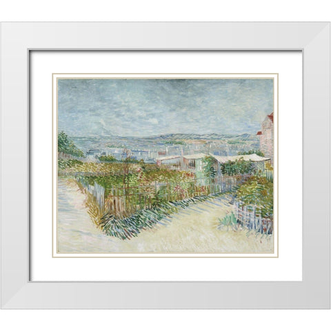 Montmartre, behind the Moulin de la Galette White Modern Wood Framed Art Print with Double Matting by van Gogh, Vincent