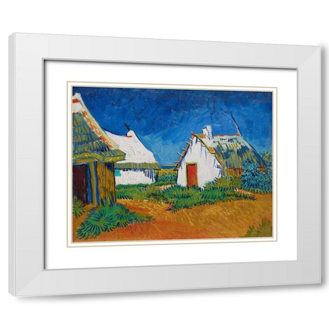 Three white cottages in Saintes-Maries White Modern Wood Framed Art Print with Double Matting by van Gogh, Vincent