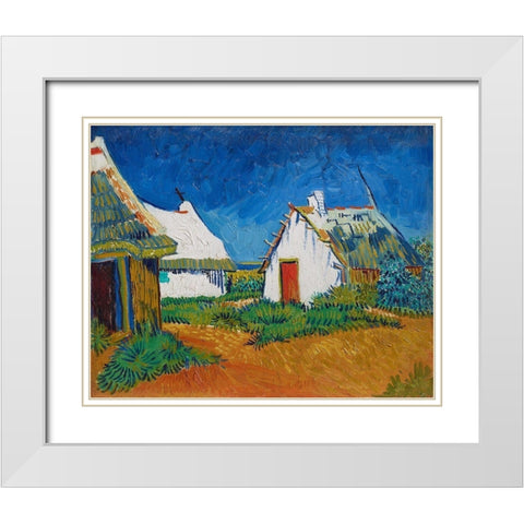 Three white cottages in Saintes-Maries White Modern Wood Framed Art Print with Double Matting by van Gogh, Vincent