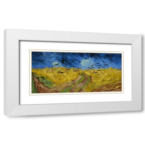 Wheat Field with Crows White Modern Wood Framed Art Print with Double Matting by van Gogh, Vincent