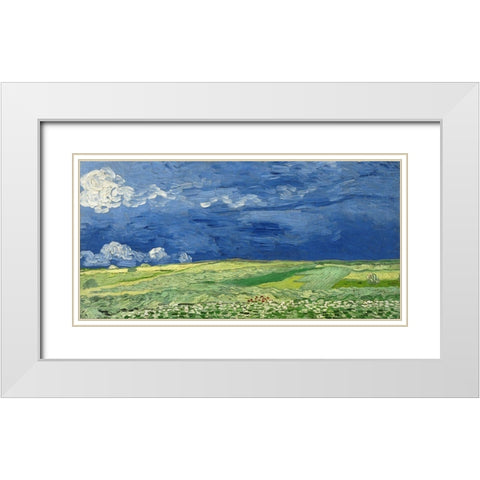 Wheatfield Under Thunderclouds White Modern Wood Framed Art Print with Double Matting by van Gogh, Vincent
