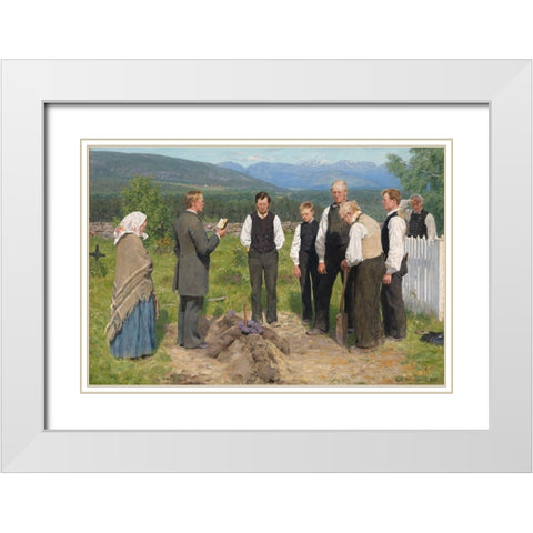 Peasant burial White Modern Wood Framed Art Print with Double Matting by Werenskiold, Erik