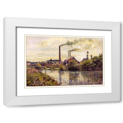 The Factory at Pontoise White Modern Wood Framed Art Print with Double Matting by Pissarro, Camille