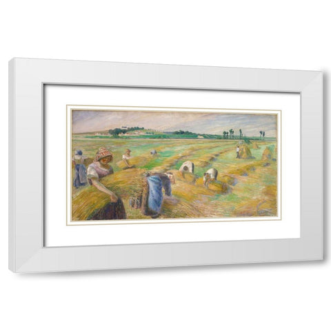 The Harvest White Modern Wood Framed Art Print with Double Matting by Pissarro, Camille