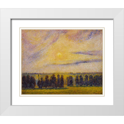 Sunset at Eragny White Modern Wood Framed Art Print with Double Matting by Pissarro, Camille