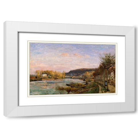 The Seine at Bougival White Modern Wood Framed Art Print with Double Matting by Pissarro, Camille