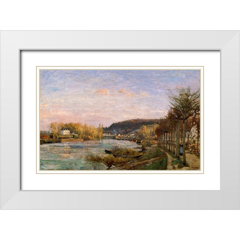 The Seine at Bougival White Modern Wood Framed Art Print with Double Matting by Pissarro, Camille