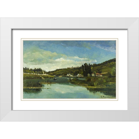 The Marne at Chennevieres White Modern Wood Framed Art Print with Double Matting by Pissarro, Camille