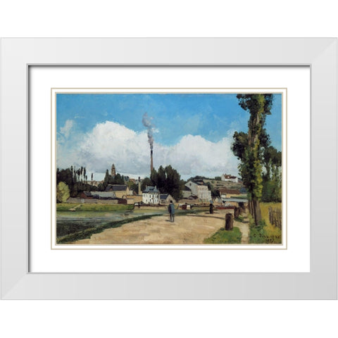 Banks of the Oise at Pontoise White Modern Wood Framed Art Print with Double Matting by Pissarro, Camille