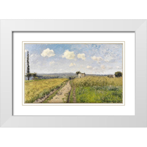 June Morning at Pontoise White Modern Wood Framed Art Print with Double Matting by Pissarro, Camille
