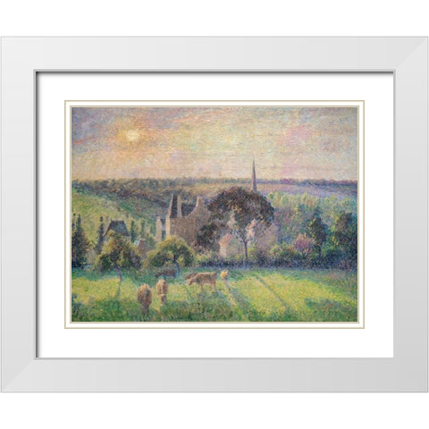 Landscape at Eragny White Modern Wood Framed Art Print with Double Matting by Pissarro, Camille