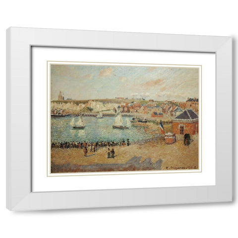 View of the Dieppe outer harbor White Modern Wood Framed Art Print with Double Matting by Pissarro, Camille