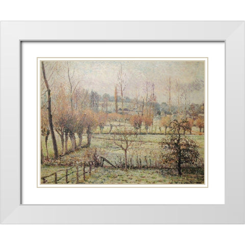 Snow effect at Eragny White Modern Wood Framed Art Print with Double Matting by Pissarro, Camille