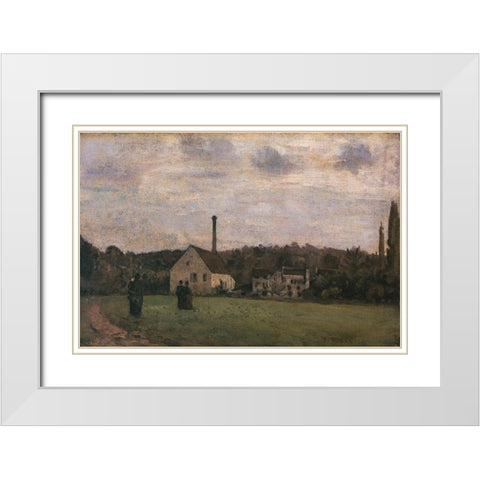 The Little Factory White Modern Wood Framed Art Print with Double Matting by Pissarro, Camille