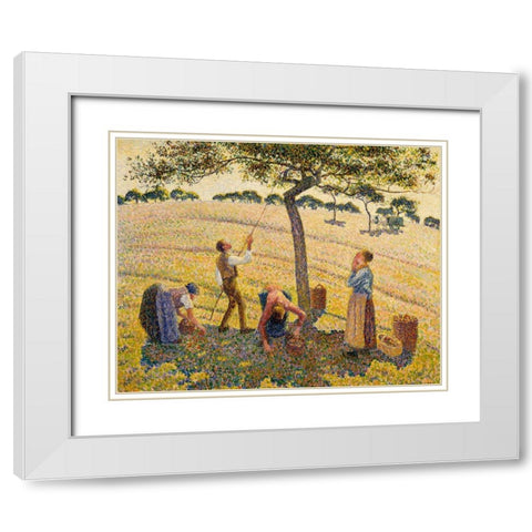 Apple harvest at Eragny White Modern Wood Framed Art Print with Double Matting by Pissarro, Camille