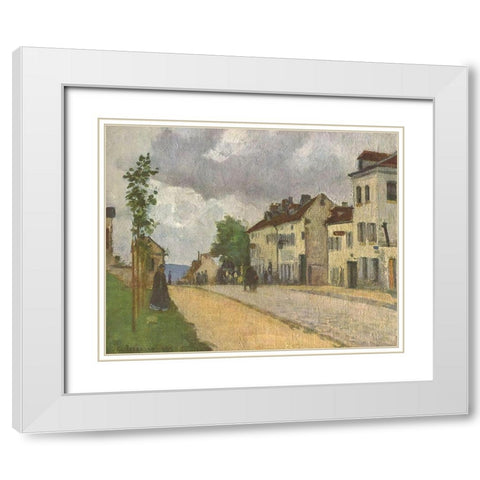 Street in Pontoise White Modern Wood Framed Art Print with Double Matting by Pissarro, Camille