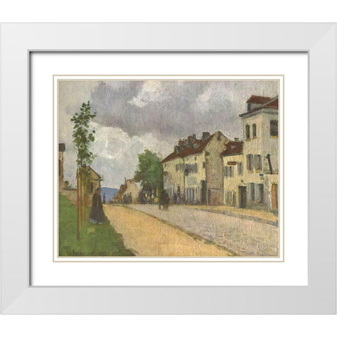 Street in Pontoise White Modern Wood Framed Art Print with Double Matting by Pissarro, Camille