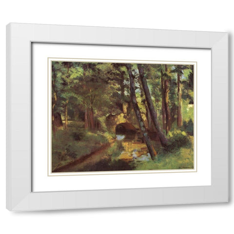 The Small Brigde, Pontoise White Modern Wood Framed Art Print with Double Matting by Pissarro, Camille