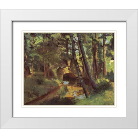 The Small Brigde, Pontoise White Modern Wood Framed Art Print with Double Matting by Pissarro, Camille