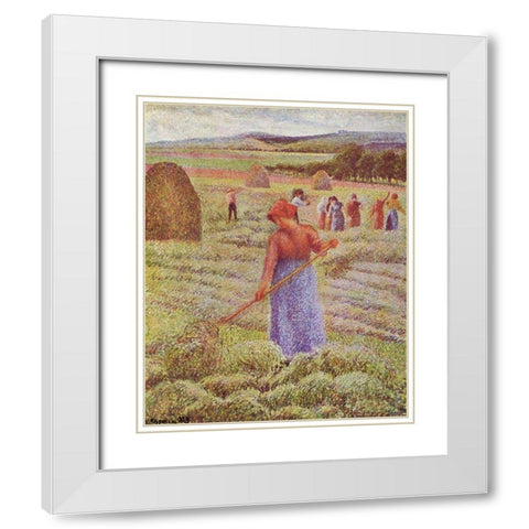 Hay harvest at Eragny-sur-epte White Modern Wood Framed Art Print with Double Matting by Pissarro, Camille