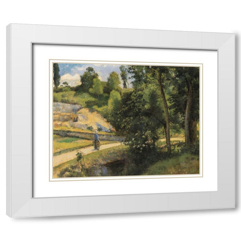 The Quarry, Pontoise White Modern Wood Framed Art Print with Double Matting by Pissarro, Camille