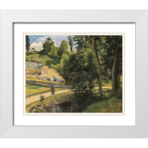The Quarry, Pontoise White Modern Wood Framed Art Print with Double Matting by Pissarro, Camille