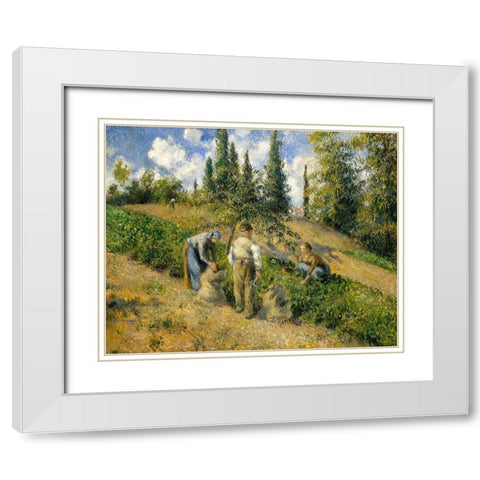 The Harvest, Pontoise White Modern Wood Framed Art Print with Double Matting by Pissarro, Camille