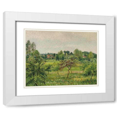 June, rainy weather, Eragny White Modern Wood Framed Art Print with Double Matting by Pissarro, Camille