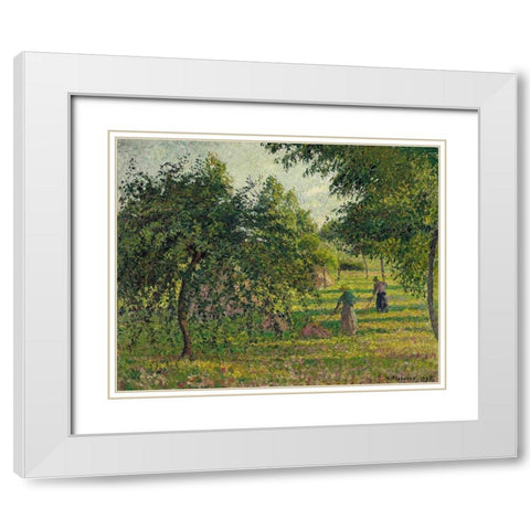 Apple trees and tedders, Eragny White Modern Wood Framed Art Print with Double Matting by Pissarro, Camille