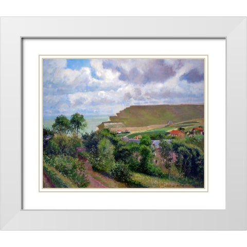 View of Berneval White Modern Wood Framed Art Print with Double Matting by Pissarro, Camille