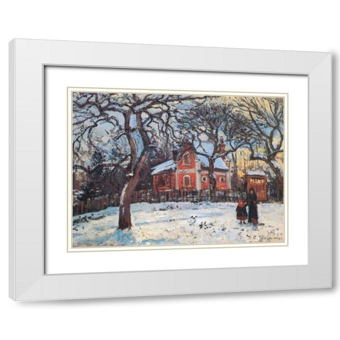 Chestnut trees in Louveciennes White Modern Wood Framed Art Print with Double Matting by Pissarro, Camille