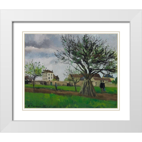 Apple Trees at Pontoise, the House of Pere Gallien White Modern Wood Framed Art Print with Double Matting by Pissarro, Camille