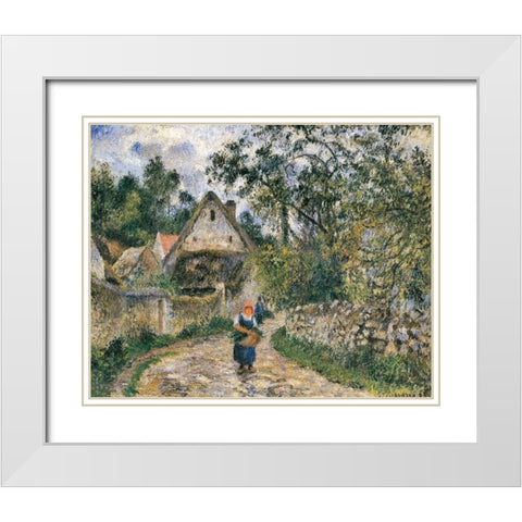 Cottages at Le Valhermeil, Auvers-sur-Oise White Modern Wood Framed Art Print with Double Matting by Pissarro, Camille