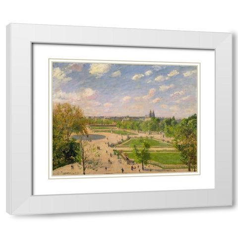 The Garden of the Tuileries on a Spring Morning White Modern Wood Framed Art Print with Double Matting by Pissarro, Camille
