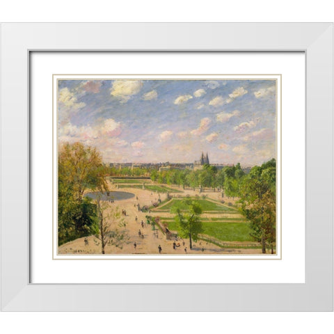 The Garden of the Tuileries on a Spring Morning White Modern Wood Framed Art Print with Double Matting by Pissarro, Camille