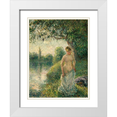 The Bather White Modern Wood Framed Art Print with Double Matting by Pissarro, Camille