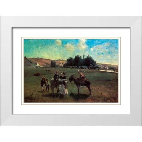 Donkey ride in La Roche-Guyon White Modern Wood Framed Art Print with Double Matting by Pissarro, Camille