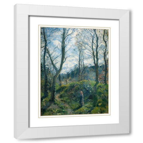 Woodland scene. Spring White Modern Wood Framed Art Print with Double Matting by Pissarro, Camille