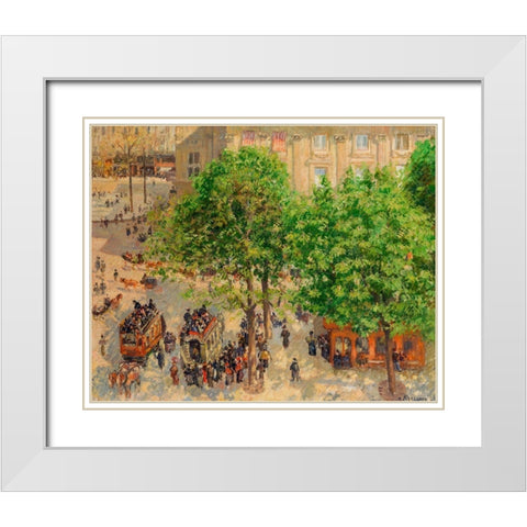 Place du Theatre-Francais, Spring White Modern Wood Framed Art Print with Double Matting by Pissarro, Camille
