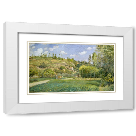 A Cowherd at Valhermeil, Auvers-sur-Oise White Modern Wood Framed Art Print with Double Matting by Pissarro, Camille