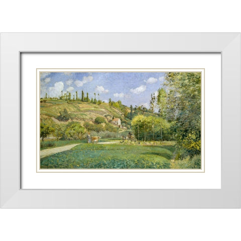 A Cowherd at Valhermeil, Auvers-sur-Oise White Modern Wood Framed Art Print with Double Matting by Pissarro, Camille